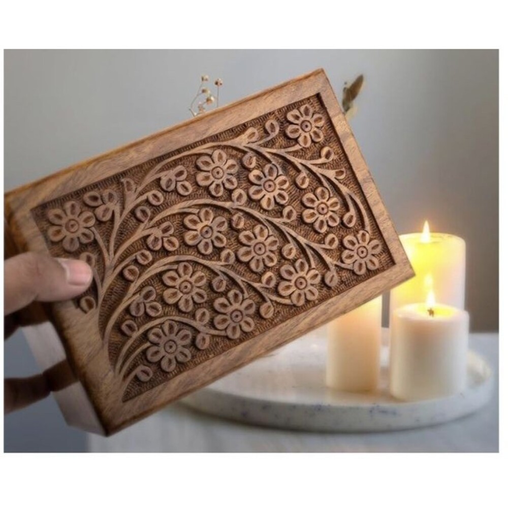 Cremation Urn For Ashes 8” Carved Wooden Dog Cat pet Memorial Keepsake Box